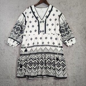 Anthropologie Womens Boho Embroidered Geometric Pattern Mini Shirt Dress